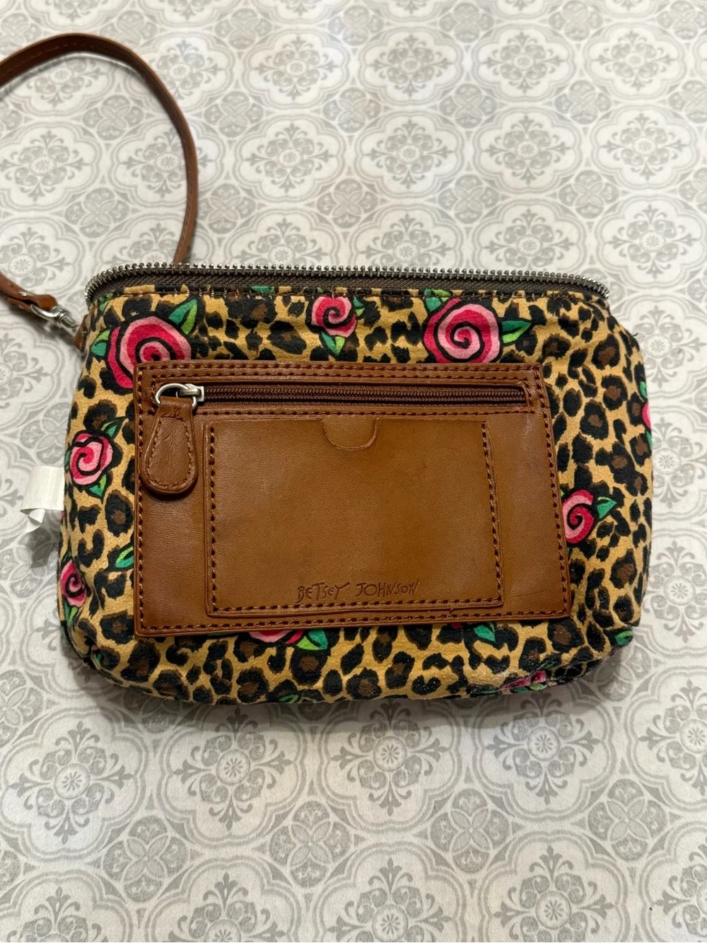 Betsey Johnson Metallic Silver/Gold Wristlet with Tan Strap